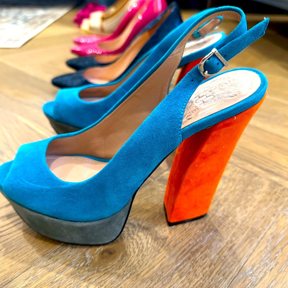 Platform colour block heels